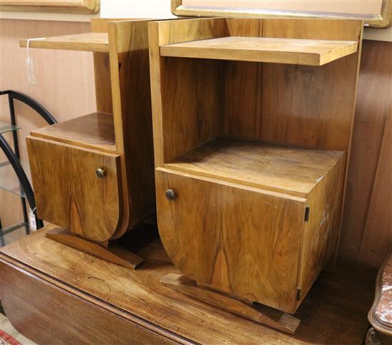 A pair of Art Deco walnut bedside cabinets H.67cm